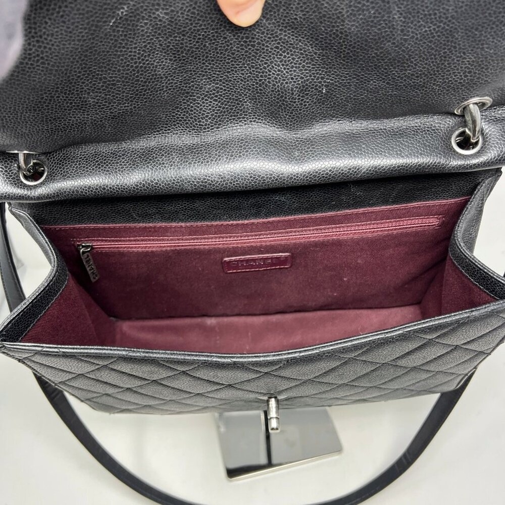 Chanel Black Caviar Leather Flap Bag Silver Chain Shoulder - Picture 10 of 12